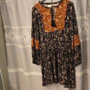 Knox Rose Black and Brown Bishop Sleeve Sundress